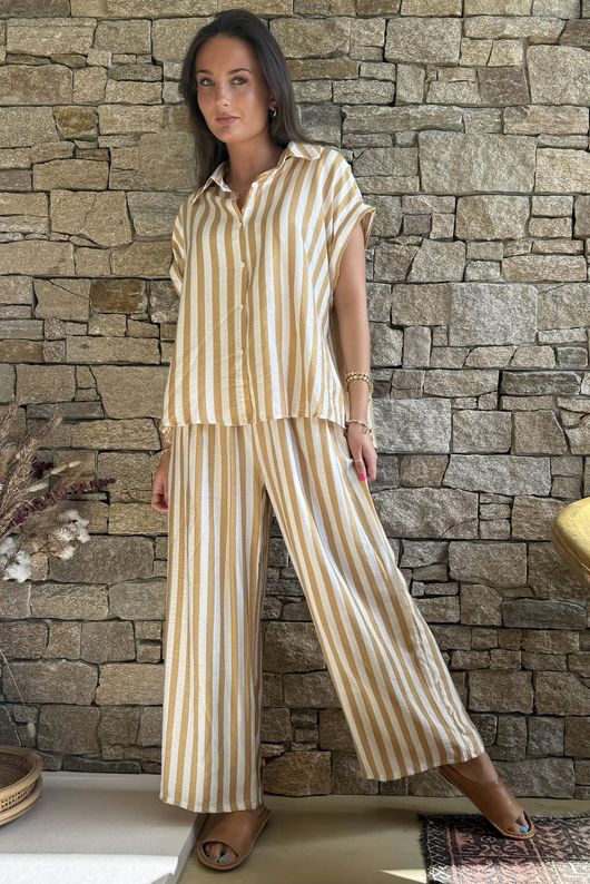 Mallow Stripe Cap Sleeve Shirt Indian Yellow /40=